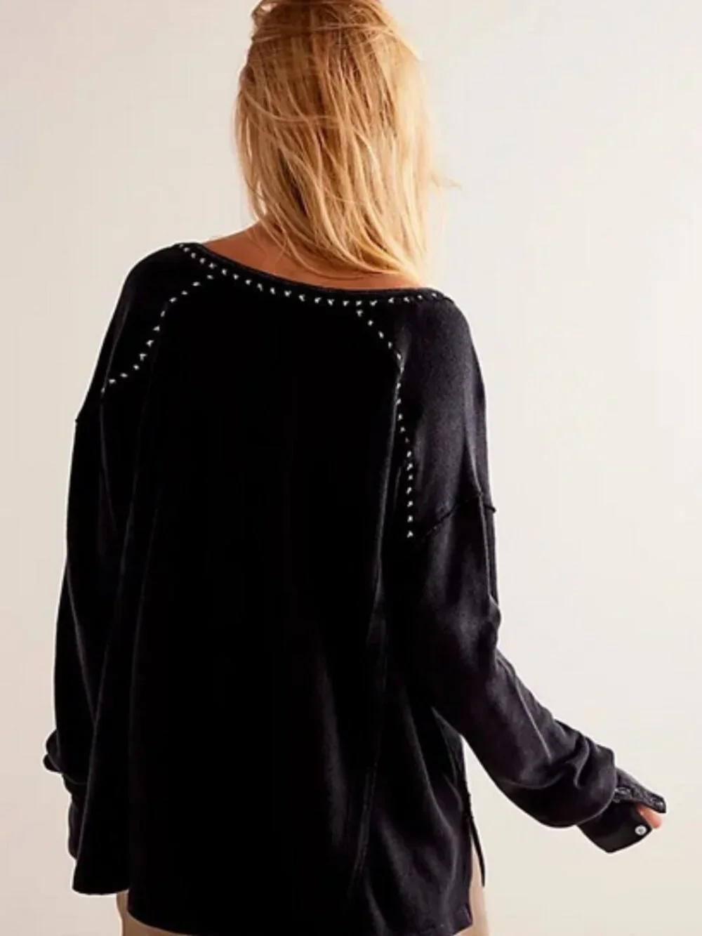 Free People We The Free Taylor Henley Top Dropped Shoulder Black S